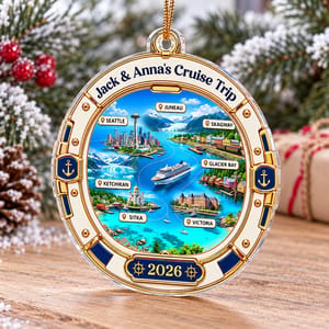 Personalized Acrylic Christmas Ornament Custom Names – Cruise Trip 2026 Keepsake, Alaska Cruise Travel Memory Holiday Tree Decor Gift