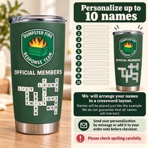 Personalized Dumpster Fire Response Team Tumbler 20oz Custom Name, Funny Team Member Travel Cup, Coworker Office Gift, Emergency Humor Gift
