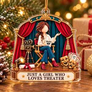 Personalized Acrylic Christmas Ornament Custom Name – Theater Lover Holiday Keepsake, Actress Drama Stage Christmas Tree Decor Gift