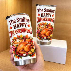 Personalized Thanksgiving Tumbler 20oz Custom Family Name, Happy Thanksgiving Travel Cup, Fall Turkey Drinkware, Family Holiday Gift