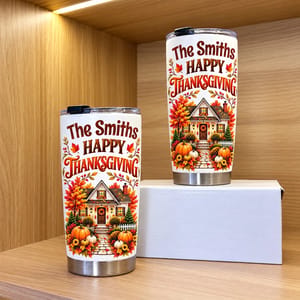 Personalized Thanksgiving Tumbler 20oz Custom Family Name, Happy Thanksgiving Travel Cup, Fall Turkey Drinkware, Family Holiday Gift