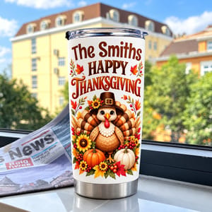 Personalized Thanksgiving Tumbler 20oz Custom Family Name, Happy Thanksgiving Travel Cup, Fall Turkey Drinkware, Family Holiday Gift