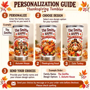 Personalized Thanksgiving Tumbler 20oz Custom Family Name, Happy Thanksgiving Travel Cup, Fall Turkey Drinkware, Family Holiday Gift