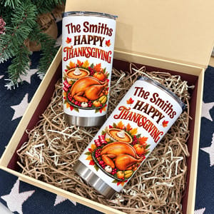 Personalized Thanksgiving Tumbler 20oz Custom Family Name, Happy Thanksgiving Travel Cup, Fall Turkey Drinkware, Family Holiday Gift