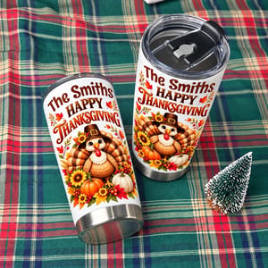 Personalized Thanksgiving Tumbler 20oz Custom Family Name, Happy Thanksgiving Travel Cup, Fall Turkey Drinkware, Family Holiday Gift