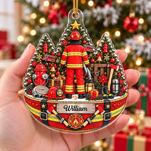 Personalized Firefighter Acrylic Christmas Ornament Custom Name Fireman Christmas Gift