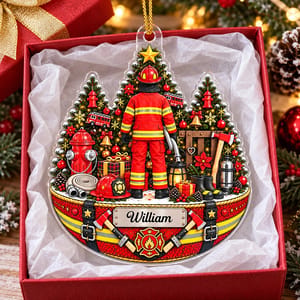 Personalized Firefighter Acrylic Christmas Ornament Custom Name Fireman Christmas Gift