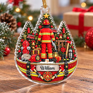 Personalized Firefighter Acrylic Christmas Ornament Custom Name Fireman Christmas Gift