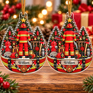 Personalized Firefighter Acrylic Christmas Ornament Custom Name Fireman Christmas Gift