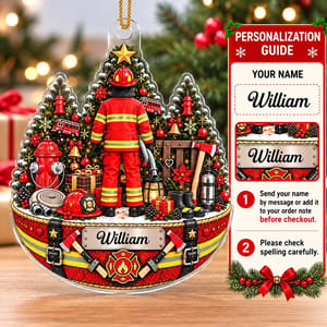Personalized Firefighter Acrylic Christmas Ornament Custom Name Fireman Christmas Gift
