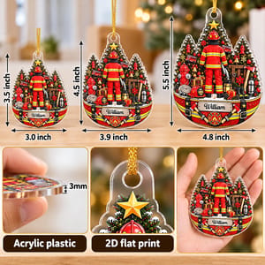 Personalized Firefighter Acrylic Christmas Ornament Custom Name Fireman Christmas Gift