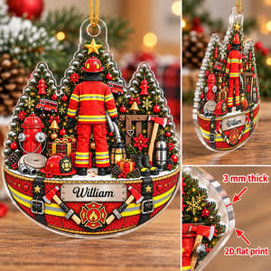 Personalized Firefighter Acrylic Christmas Ornament Custom Name Fireman Christmas Gift