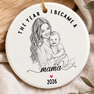 Custom Photo Mama Christmas Ornament, Personalized Year & Date Keepsake, Mother Baby Milestone Ornament, First Christmas as Mom Gift