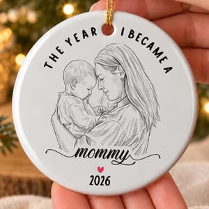 Custom Photo Mama Christmas Ornament, Personalized Year & Date Keepsake, Mother Baby Milestone Ornament, First Christmas as Mom Gift