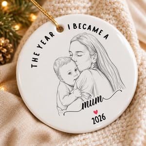 Custom Photo Mama Christmas Ornament, Personalized Year & Date Keepsake, Mother Baby Milestone Ornament, First Christmas as Mom Gift