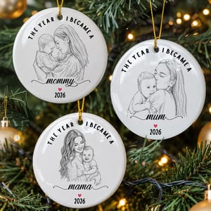 Custom Photo Mama Christmas Ornament, Personalized Year & Date Keepsake, Mother Baby Milestone Ornament, First Christmas as Mom Gift