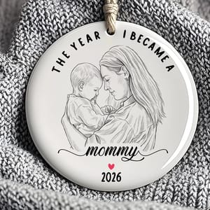 Custom Photo Mama Christmas Ornament, Personalized Year & Date Keepsake, Mother Baby Milestone Ornament, First Christmas as Mom Gift