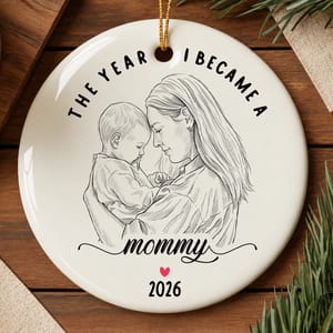 Custom Photo Mama Christmas Ornament, Personalized Year & Date Keepsake, Mother Baby Milestone Ornament, First Christmas as Mom Gift
