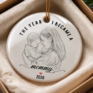 Custom Photo Mama Christmas Ornament, Personalized Year & Date Keepsake, Mother Baby Milestone Ornament, First Christmas as Mom Gift