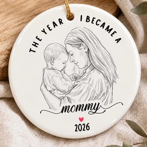 Personalized Round Ceramic Christmas Ornament 2 Sided Custom Name – Mom and Baby Keepsake, Motherhood First Christmas Gift, 2026 Holiday Tree Decor