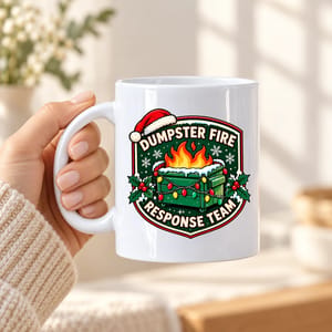 Personalized Mug with Funny Dumpster Fire Team Design, Red and Green Christmas Gift for Coworkers