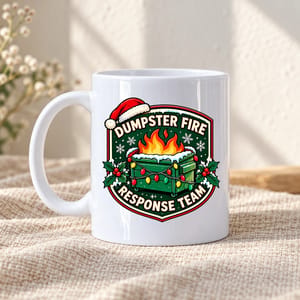 Personalized Mug with Funny Dumpster Fire Team Design, Red and Green Christmas Gift for Coworkers