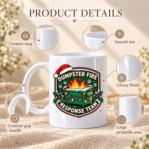 Personalized Mug with Funny Dumpster Fire Team Design, Red and Green Christmas Gift for Coworkers
