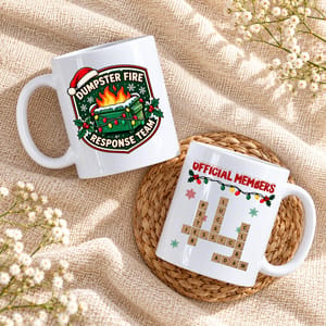 Personalized Mug with Funny Dumpster Fire Team Design, Red and Green Christmas Gift for Coworkers