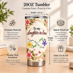 To My Daughter In Law You Are a Gift of Life Personalized Tumbler 20oz, Custom Name, Mother In Law Gift, Heartfelt Family Keepsake