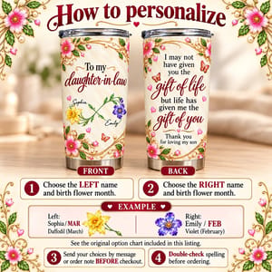 To My Daughter In Law You Are a Gift of Life Personalized Tumbler 20oz, Custom Name, Mother In Law Gift, Heartfelt Family Keepsake