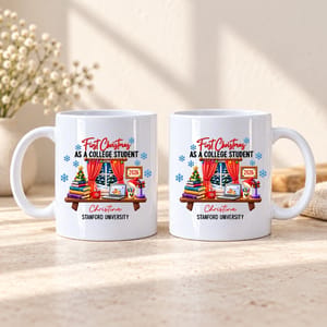 Personalized White Coffee Mug Custom Name and University – First Christmas as a College Student 2026, Student Holiday Gift