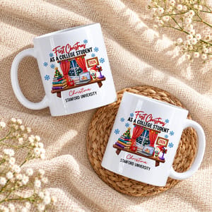Personalized White Coffee Mug Custom Name and University – First Christmas as a College Student 2026, Student Holiday Gift