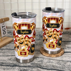 Personalized 20oz Tumbler Custom Name – Theater Lover Gift, Drama Stage Musical Theatre Stainless Steel Travel Cup, Actress Gift