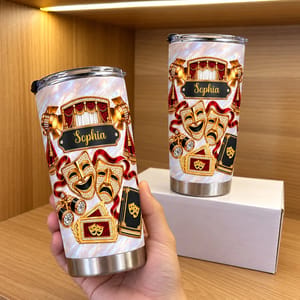 Personalized 20oz Tumbler Custom Name – Theater Lover Gift, Drama Stage Musical Theatre Stainless Steel Travel Cup, Actress Gift