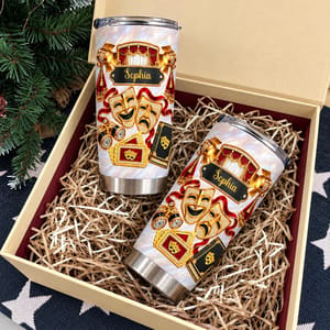 Personalized 20oz Tumbler Custom Name – Theater Lover Gift, Drama Stage Musical Theatre Stainless Steel Travel Cup, Actress Gift