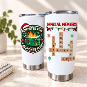 Personalized 20oz Tumbler Custom Names – Dumpster Fire Response Team Gift, Funny First Responder Christmas Tumbler, Holiday Travel Cup