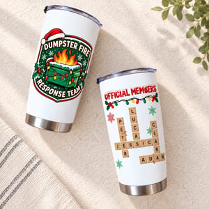 Personalized 20oz Tumbler Custom Names – Dumpster Fire Response Team Gift, Funny First Responder Christmas Tumbler, Holiday Travel Cup