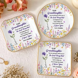 Personalized Ring Dish Custom Birth Flower and Name Granddaughter Gift Grandma Keepsake Jewelry Holder Floral Ring Tray Gift