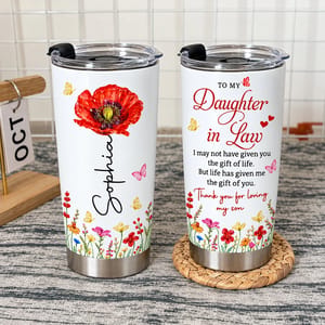 Personalized 20oz Tumbler Custom Birth Flower and Name – Daughter in Law Gift, Floral Keepsake Travel Cup, Mother in Law Christmas Gift