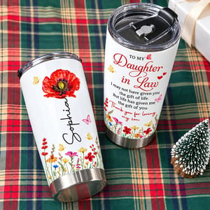 Personalized 20oz Tumbler Custom Birth Flower and Name – Daughter in Law Gift, Floral Keepsake Travel Cup, Mother in Law Christmas Gift