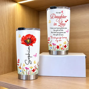 Personalized 20oz Tumbler Custom Birth Flower and Name – Daughter in Law Gift, Floral Keepsake Travel Cup, Mother in Law Christmas Gift