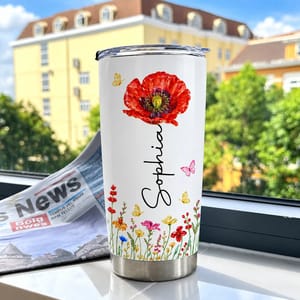Personalized 20oz Tumbler Custom Birth Flower and Name – Daughter in Law Gift, Floral Keepsake Travel Cup, Mother in Law Christmas Gift