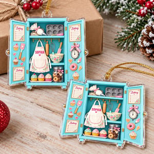 Personalized Acrylic Christmas Ornament - Personalized Name Vintage Kitchen Cabinet