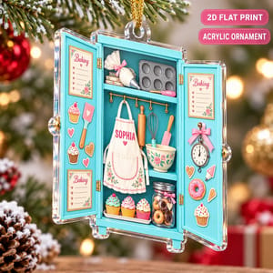 Personalized Acrylic Christmas Ornament - Personalized Name Vintage Kitchen Cabinet