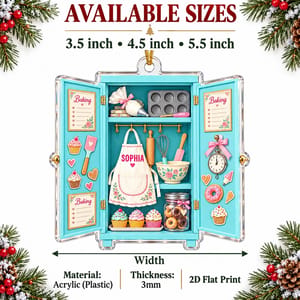 Personalized Acrylic Christmas Ornament - Personalized Name Vintage Kitchen Cabinet