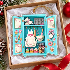 Personalized Acrylic Christmas Ornament - Personalized Name Vintage Kitchen Cabinet