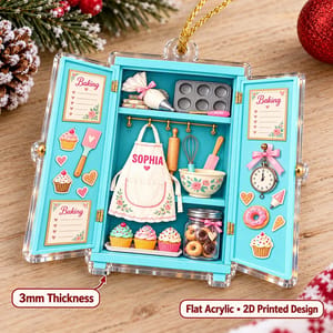 Personalized Acrylic Christmas Ornament - Personalized Name Vintage Kitchen Cabinet