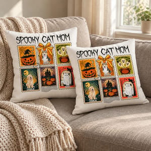 Personalized Spooky Halloween Stamp Pillow - Custom Pet Photos and Names