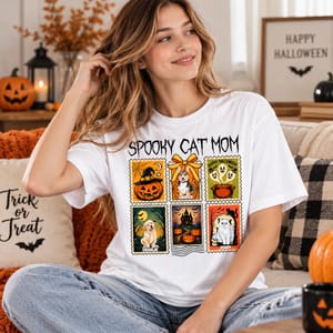 Retro Halloween Postage Stamp T-Shirt - Custom Halloween Pet Portrait T-Shirt