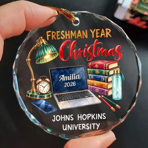 Personalized Round Glass Ornament - Custom Student Name Graduation Year and School